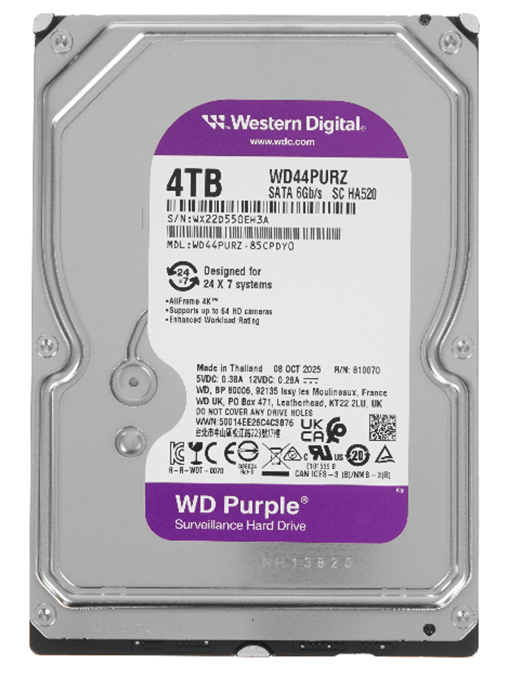Жесткий диск Western Digital WD Purple 4 ТБ 3,5″ (WD44PURZ)