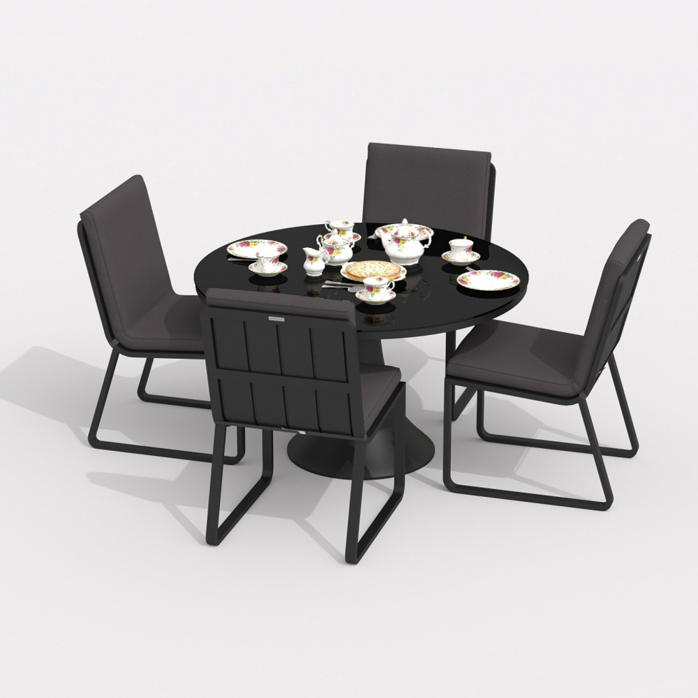 Обеденная группа Ideal Patio ДИВА ГИРА  каркас карбон, стол стекло диа 110, ткань антрацит