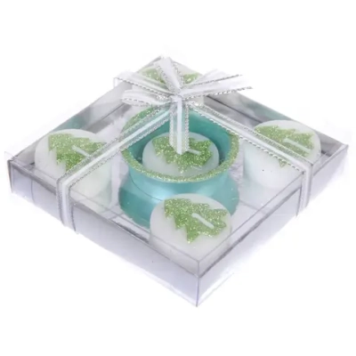 Свечи новогодние «Ель» 11.5*11.5*3 см (набор 5шт), Зеленый