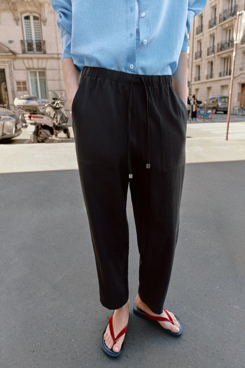 ZARA БРЮКИ С ЭЛАСТИЧНЫМ ПОЯСОМ, ЧЕРНЫЙ