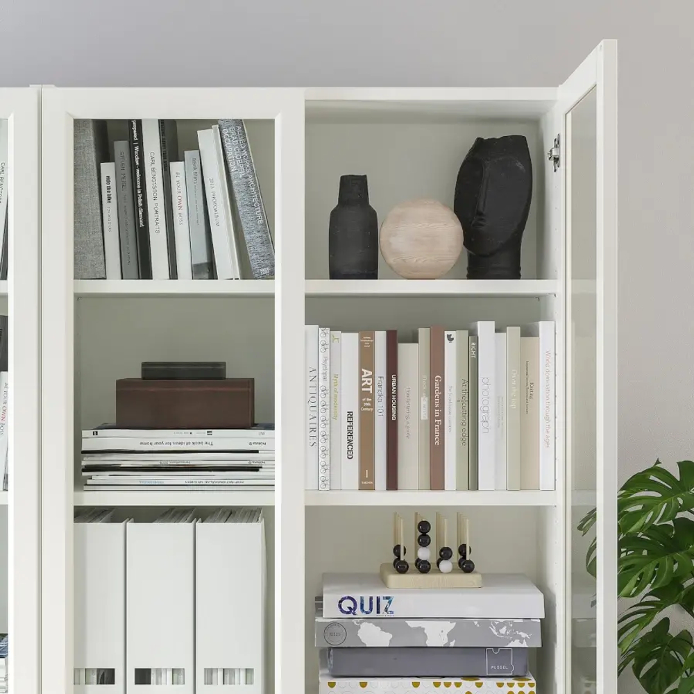 Книжный шкаф со стеклянной дверцей - BILLY/OXBERG IKEA/ БИЛЛИ/ОКСБЕРГ ИКЕА, 30х120х202 см, белый