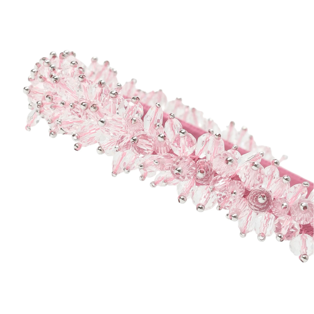 Ободок розовый с декором хрусталь
