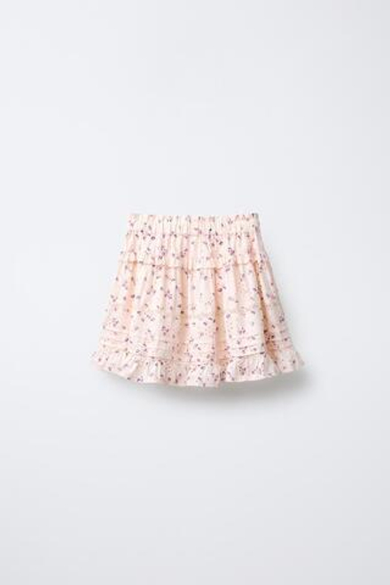 ZARA ЮБКА С ЦВЕТОЧНЫМ ПРИНТОМ И КРУЖЕВОМ, ЭКРЮ