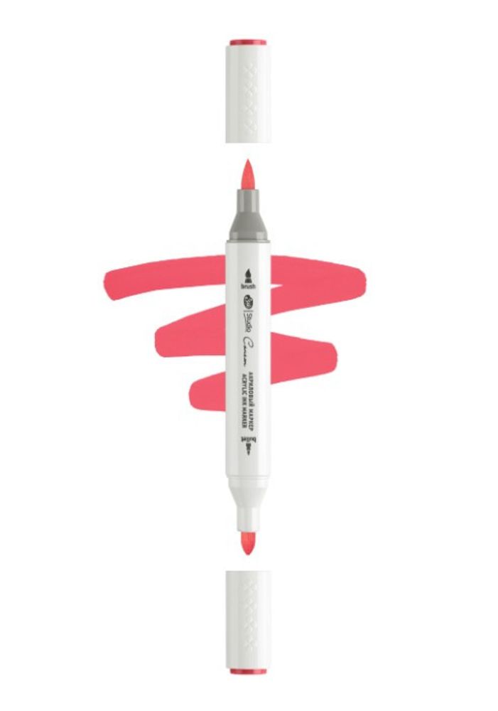 Маркер акриловый 2-х сторонний СОНЕТ кисть/пулевид. красный