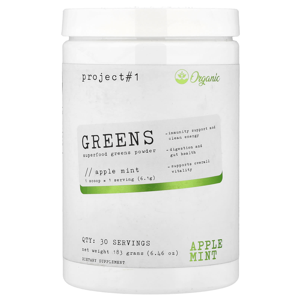 Project 1 Nutrition, Greens, Superfoods, зеленый в порошке, со вкусом яблока и мяты, 183 г (6,46 унции)