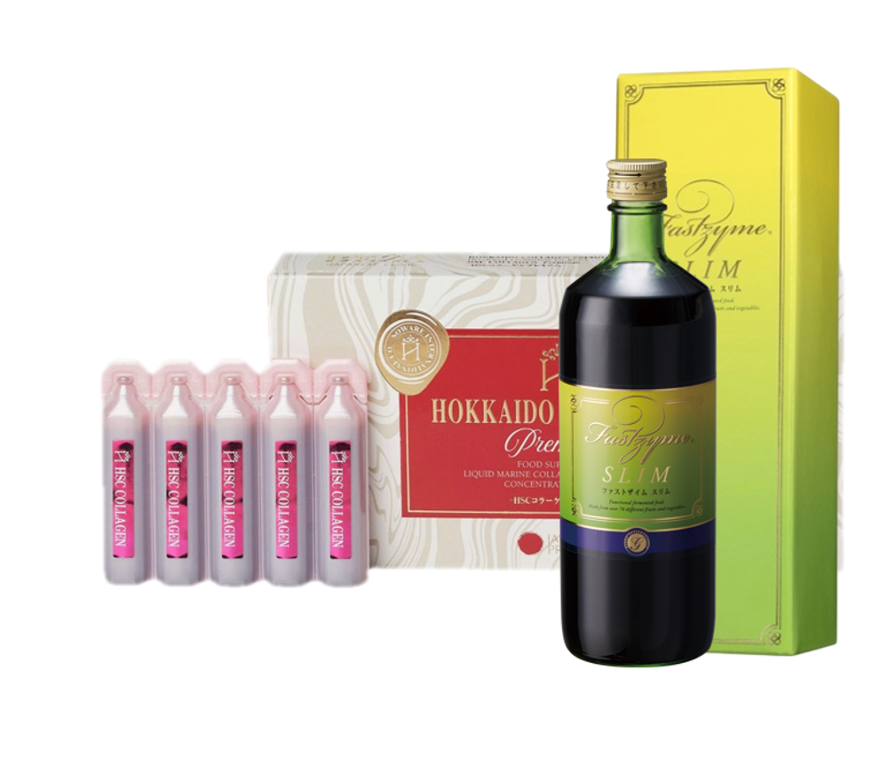 Питьевой (морской) коллаген "HSC COLLAGEN PREMIUM" 15флх20 мл + Пробиотический концентрат - FASTZYME SLIM - 720 мл.