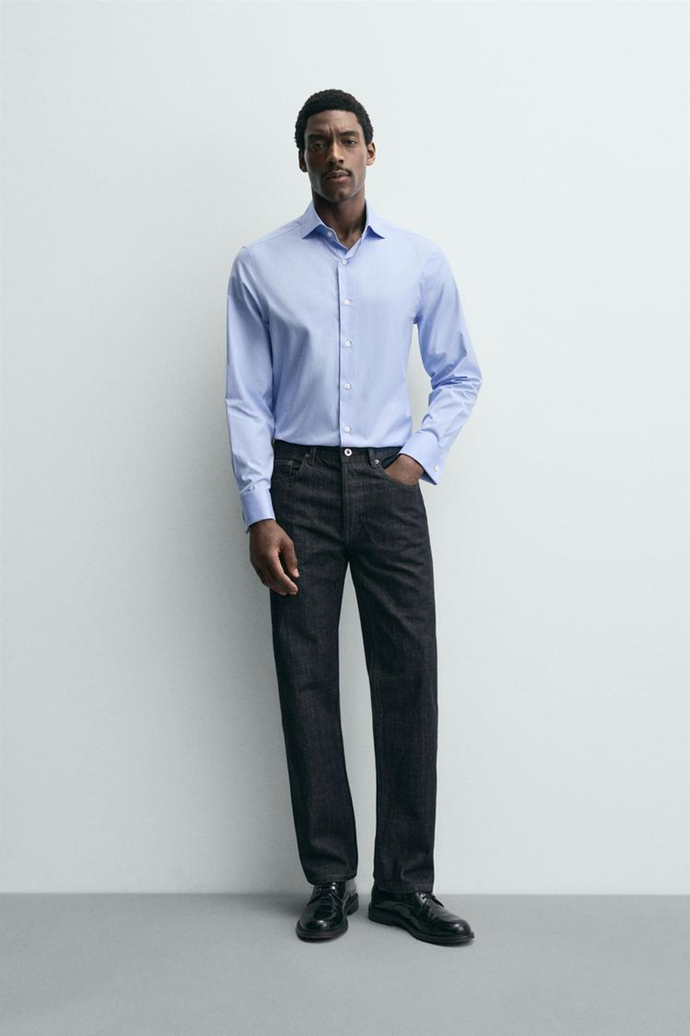 ZARА РУБАШКА ИЗ РЕЛЬЕФНОЙ ТКАНИ С МАНЖЕТАМИ ПОД ЗАПОНКИ, НЕБЕСНО-ГОЛУБОЙ