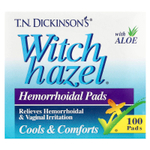 Dickinson Brands, T.N. Dickinson, геморроидальные прокладки из гамамелисы, с алоэ, 100 штук