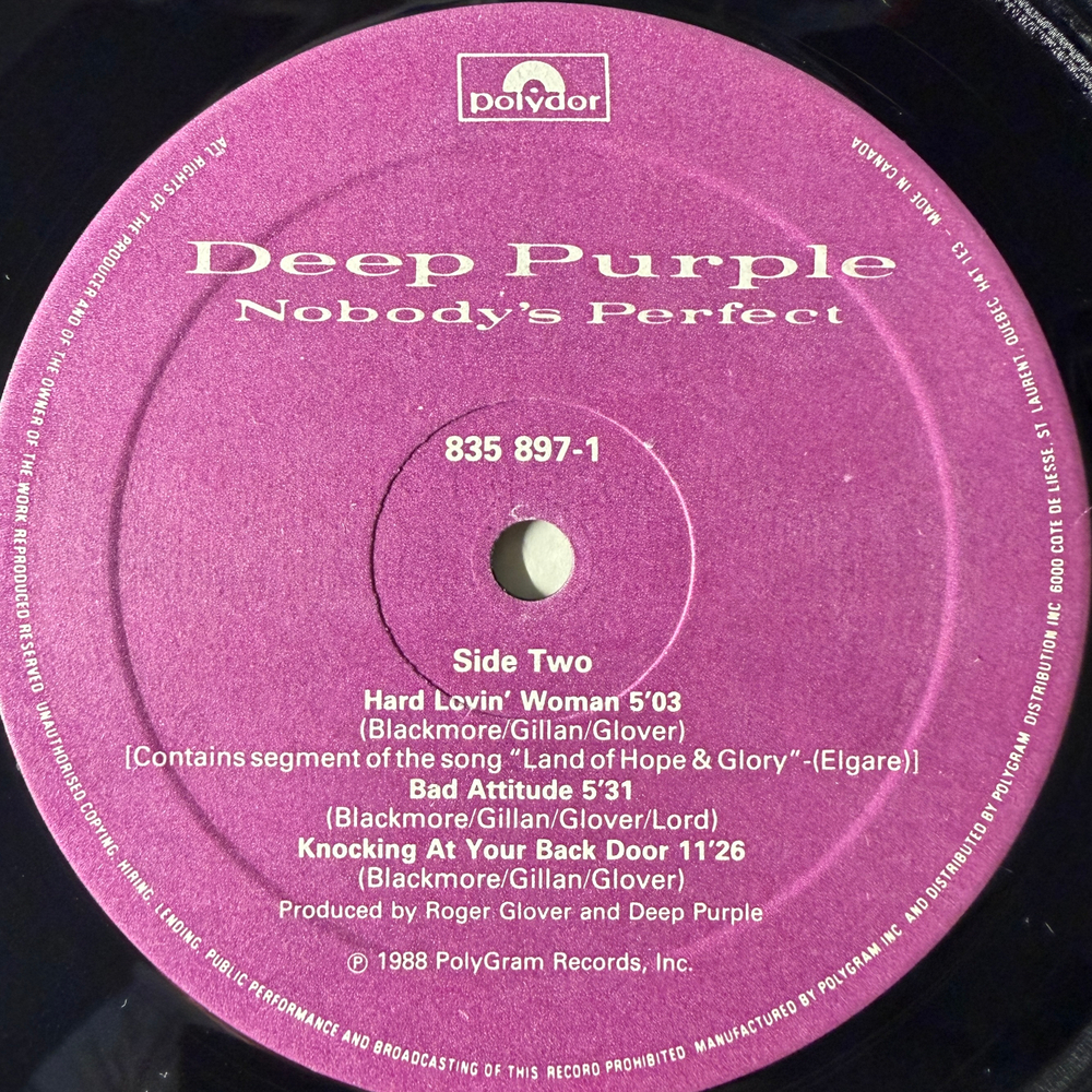 Deep Purple ‎– Nobody's Perfect 2LP (Канада 1988г.) Т