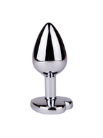 Серебристая анальная втулка с розовым кристаллом-сердцем - 7 см.