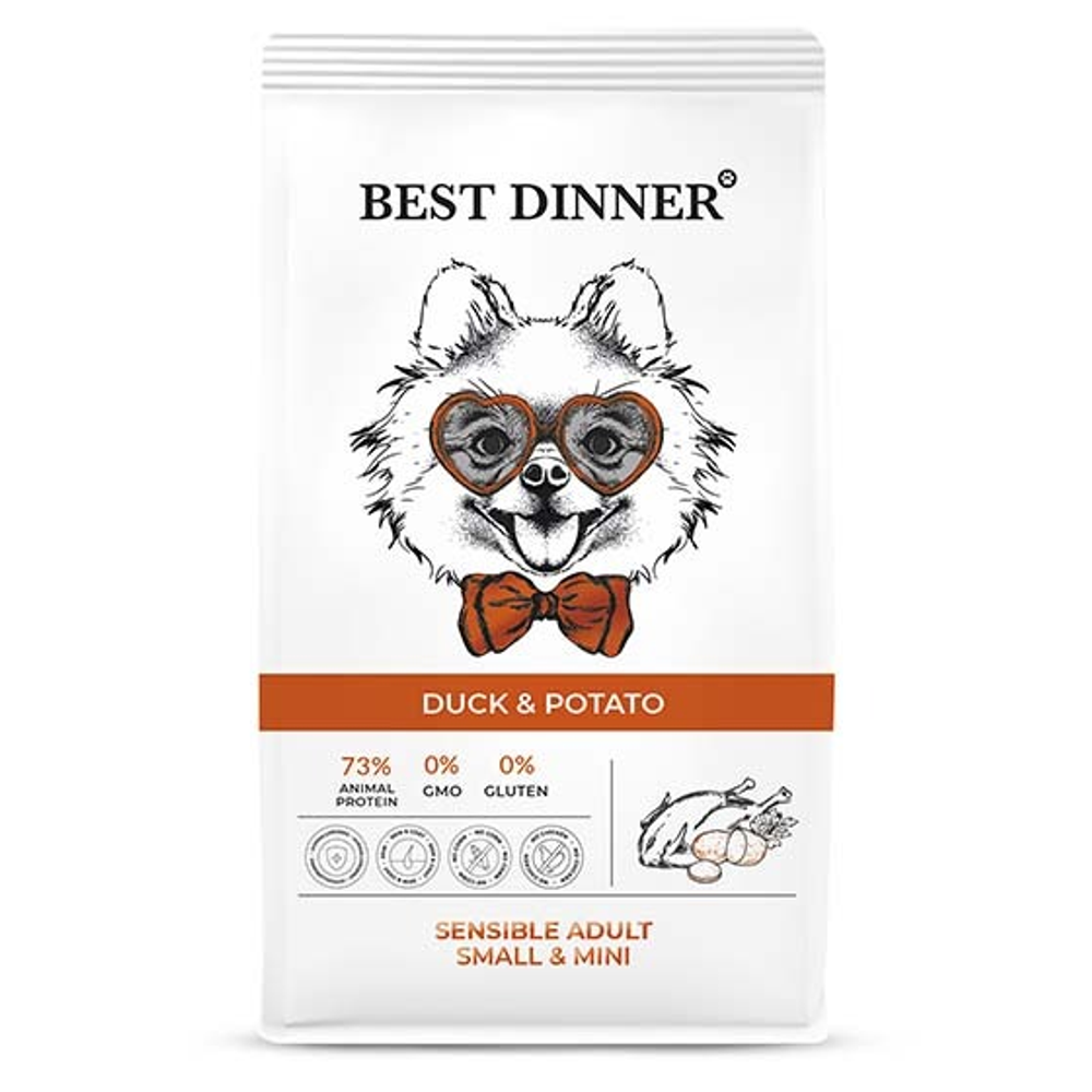 Best Dinner 1.5кг Adult Small&amp;Mini Sensible Сухой корм для собак малых пород Утка с картофелем