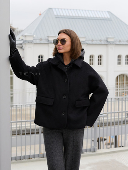 Черное пальто-пиджак с утепленным жилетом