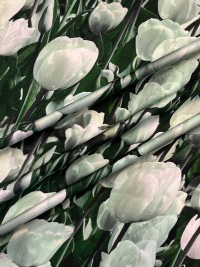 Шелк Dolce&Gabbana зеленый с белыми тюльпанами