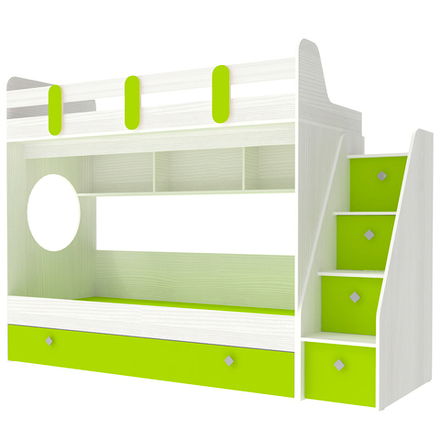 Кровать двухъярусная КарИВи Фортуна-3 Белое Дерево Лайм