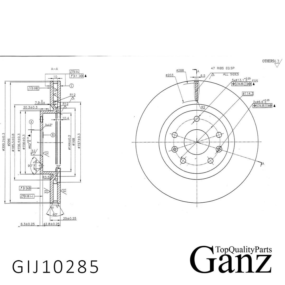 Диск тормозной передний с покрытием TIGGO 3 1.6 л, 126 л.с. 2015-2023 год GANZ GIJ10285