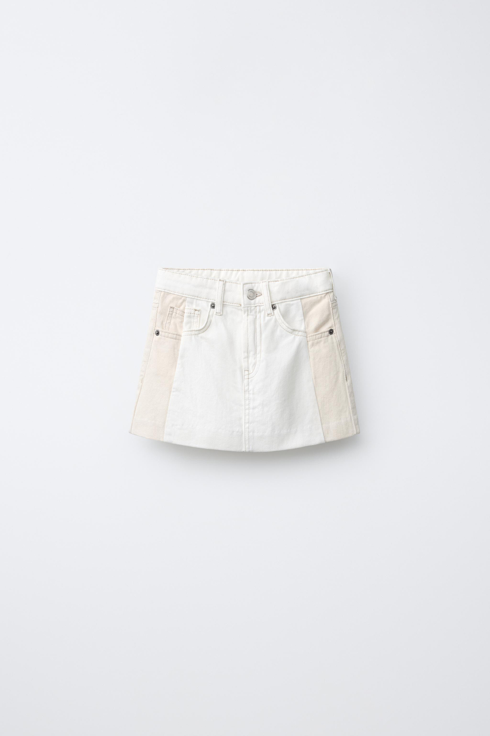 ZARA ЮБКА КОЛОР-БЛОК, БЕЛЫЙ