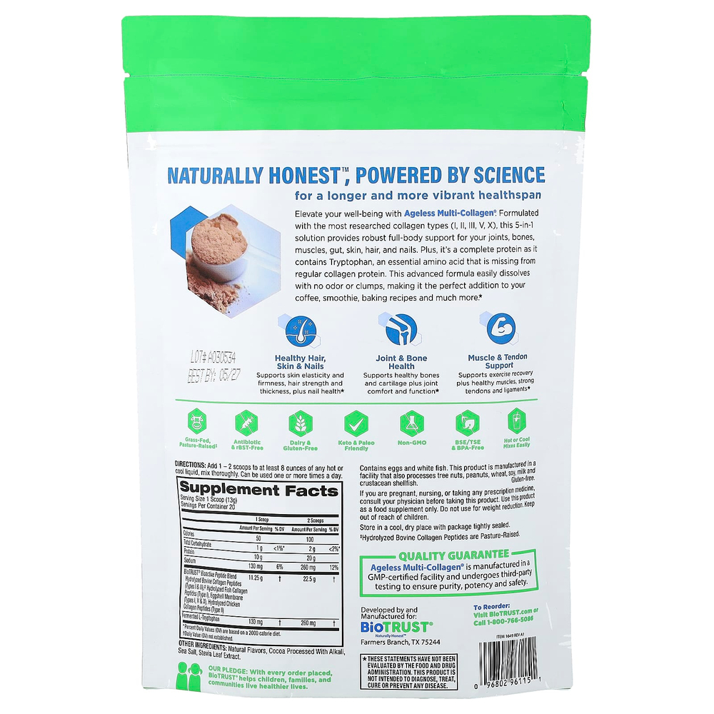 BioTRUST, Ageless Multi Collagen®, со вкусом шоколада, 261 г (9,2 унции)