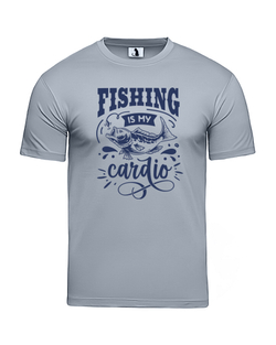 Футболка Fishing is my cardio прямая серая с синим рисунком