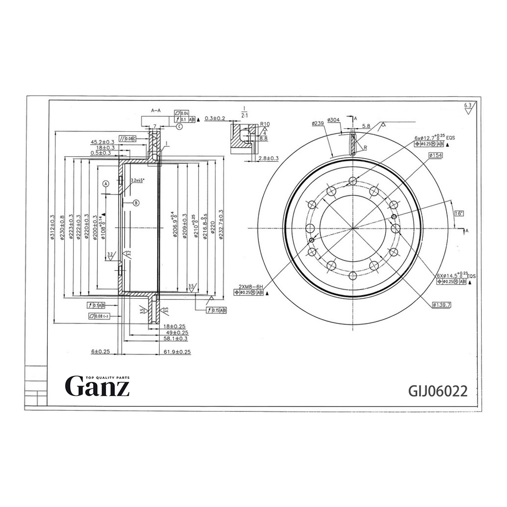 Диск тормозной GANZ задний с покрытием TOYOTA LC Prado J150 Арт.: GIJ06022