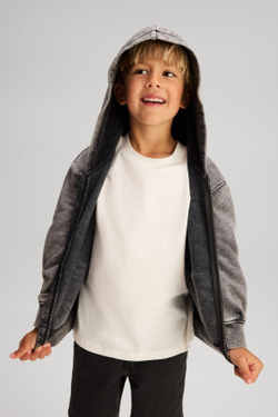 H&M Толстовка с капюшоном и застежкой-молнией и принтом Sonic, светло-серый