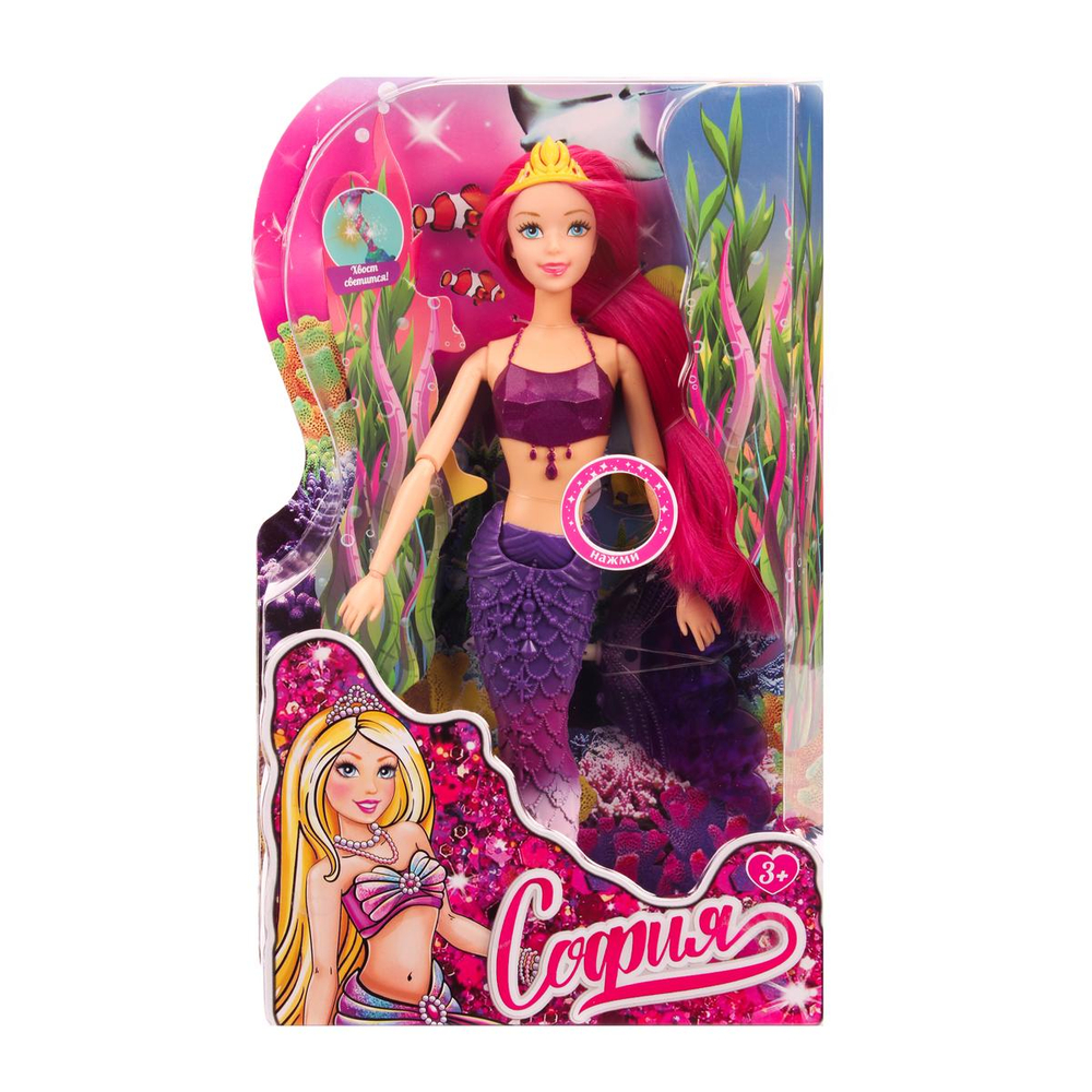 Кукла тип модель София 29см. пластиковый хвост, свет, аксесс, коробка BLD151-KB-RU (Карапуз)