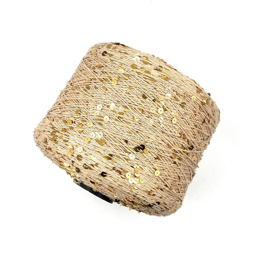 Королевские пайетки (3 и 6 мм), хлопок 100%, 330 м в 100 г, бежевое золото