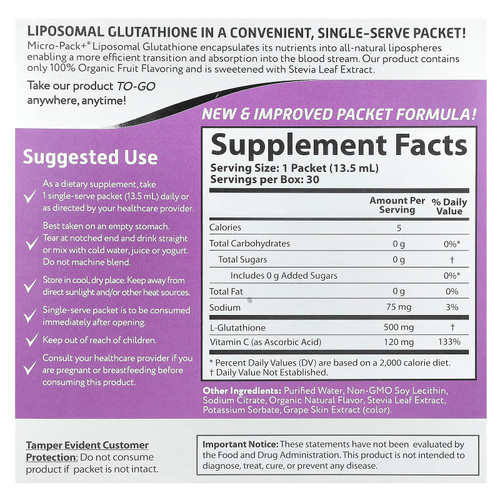 Aurora Nutrascience, Micro-Pack+®, липосомальный глутатион, 30 пакетиков по 13,5 мл (0,46 жидк. унции)