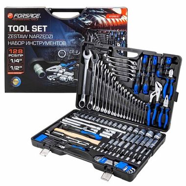 Набор инструментов 128пр. 1/4'', 1/2'' (6гр.)(головки 4-32мм, ключи 6-32мм) Forsage F-41282-5