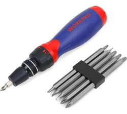 Отвертка WORKPRO 10в1, с трещоткой, быстрая загрузка бит, 5 бит WP221059