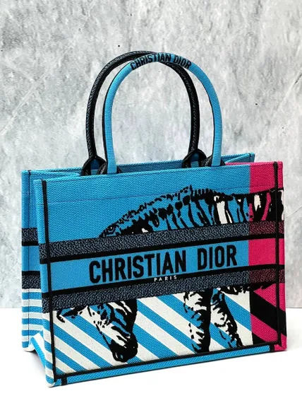 Сумка Dior Book Tote, модель среднего формата розовый/синий