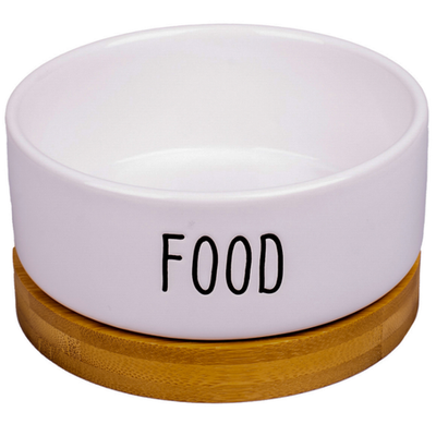 Миска mr.kranch bamboo food керамическая белая на бамбуковой подставке 340 мл (34003)