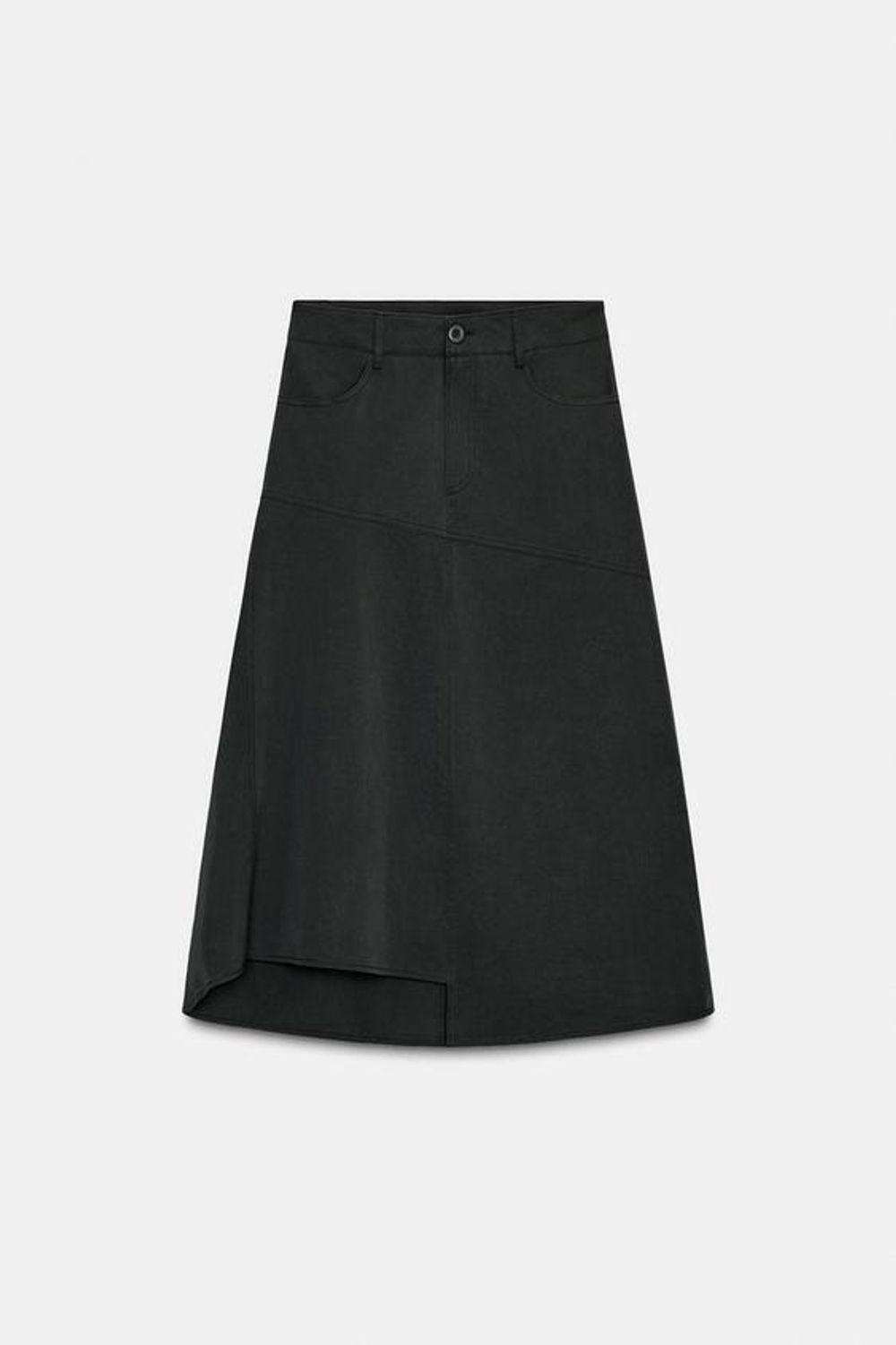 ZARA ЮБКА МИДИ АСИММЕТРИЧНОГО КРОЯ, ЛИНЯЛЫЙ ЧЕРНЫЙ