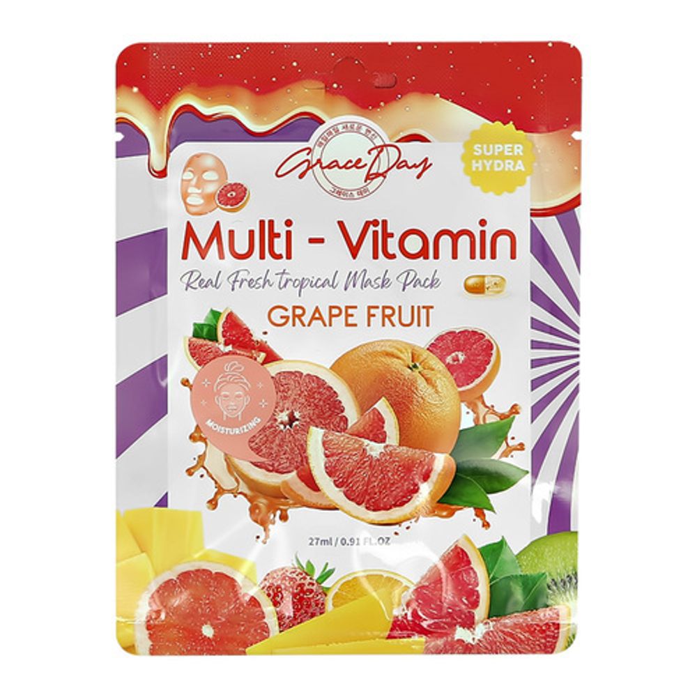 Маска тканевая с экстрактом грейпфрута Grace Day Multi-vitamin grape fruit mask pack, 27 мл