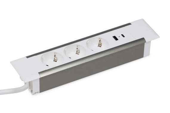 Блок розеток встраиваемый в стол (3 розетки, USB-A, USB-C) G4103T-2AC.N Серебро/Белый 257*60*4