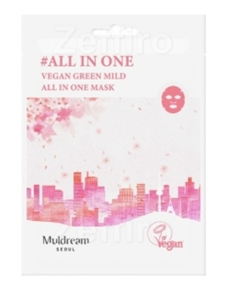 Muldream Тканевая маска для лица Vegan Green Mild All In One Mask, 25 мл  х 10 шт