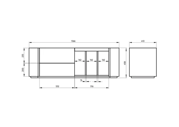 Тумба Lagom под ТВ 2 ящика 3 ниши ширина 140 см (натуральный дуб, камень LC)