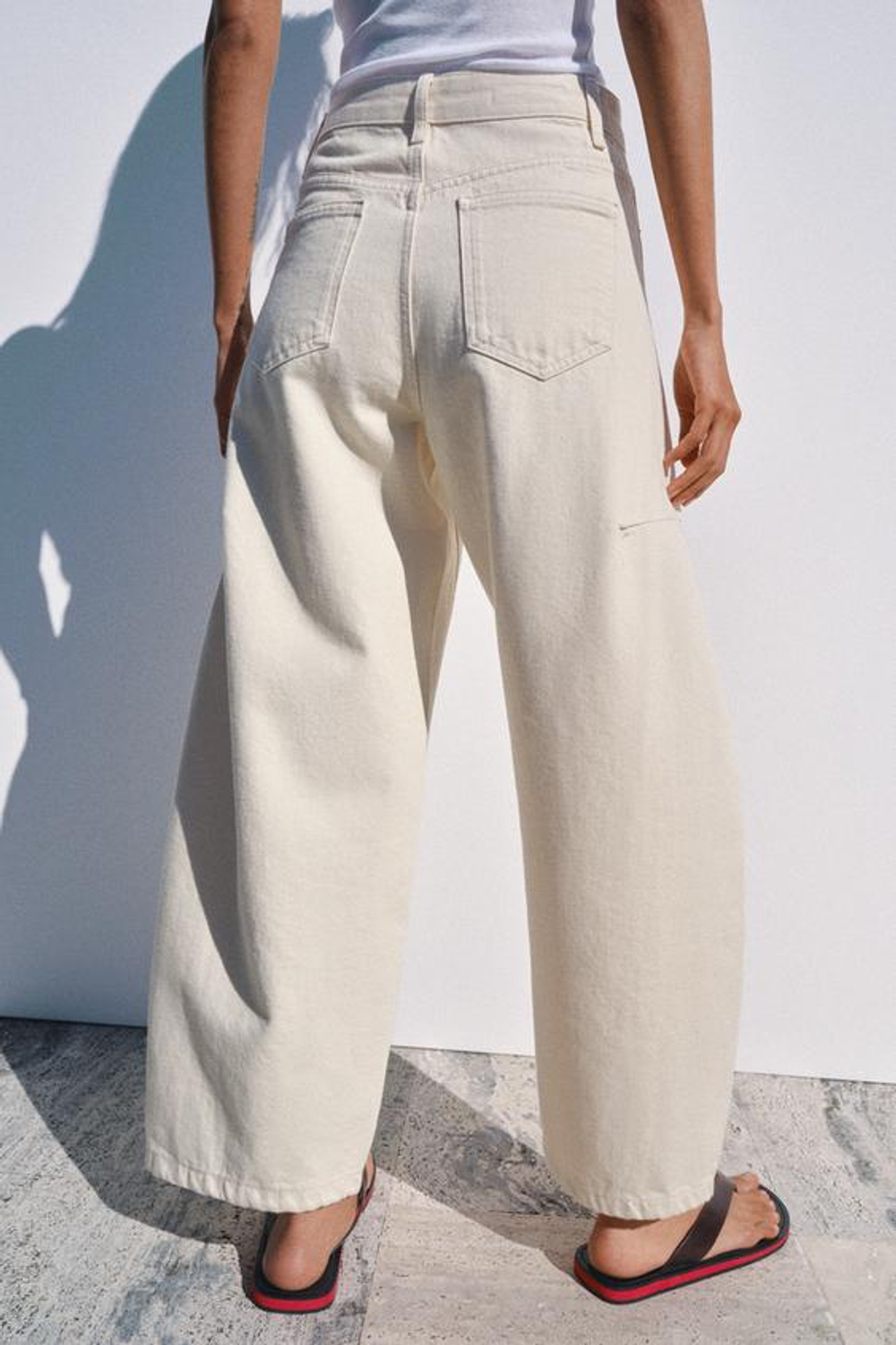 ZARA ДЖИНСЫ ZW COLLECTION ANKLE BALLOON СО СРЕДНЕЙ ПОСАДКОЙ, ЭКРЮ