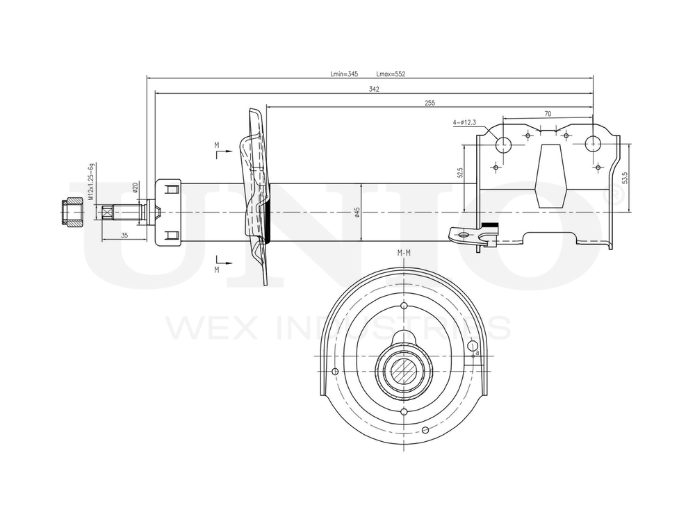 Амортизатор газовый передней подвески левый UNIO SAB-10250
