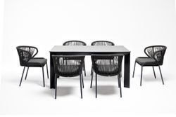 "Венето" обеденная группа на 6 персон со стульями "Милан", каркас темно-серый, роуп темно-серый