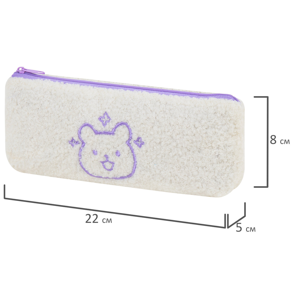 Пенал ЮНЛАНДИЯ, 1 отделение, плюш, "Bear", белый, 22x8х5 см, 272270