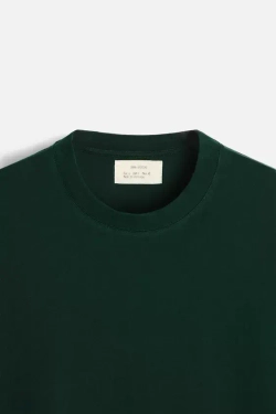 ZARA ФУТБОЛКА MEDIUM WEIGHT, ТЕМНО-ЗЕЛЕНЫЙ