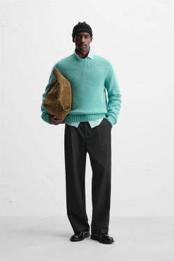 ZARA СВИТЕР С РЕЛЬЕФНЫМ УЗОРОМ, ЗЕЛЕНОВАТО-СИНИЙ