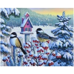 Алмазная мозаика на подрамнике с полным заполнением «МИР ЯРКИХ КРАСОК», зимнии синицы, 30*40 см