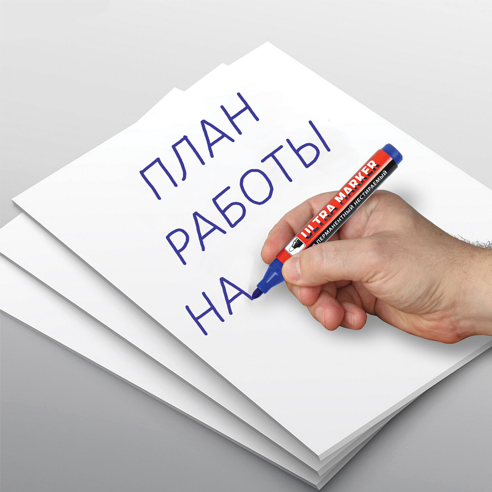 Маркер перманентный ULTRA MARKER синий 3 5 мм с клипом BRAUBERG (24 штуки в упаковке)