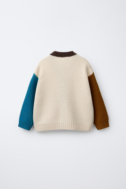 ZARA ВЯЗАНЫЙ КАРДИГАН В СТИЛЕ COLOR BLOCK, ЭКРЮ