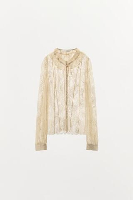ZARA КРУЖЕВНАЯ РУБАШКА НА ПУГОВИЦАХ — ZW COLLECTION LIMITED EDITION, ЭКРЮ