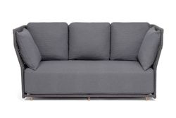 "Лугано" диван 3-местный плетеный из роупа, каркас алюминий темно-серый (RAL7024) муар, роуп темно-серый круглый, ткань темно-серая YB25-0027