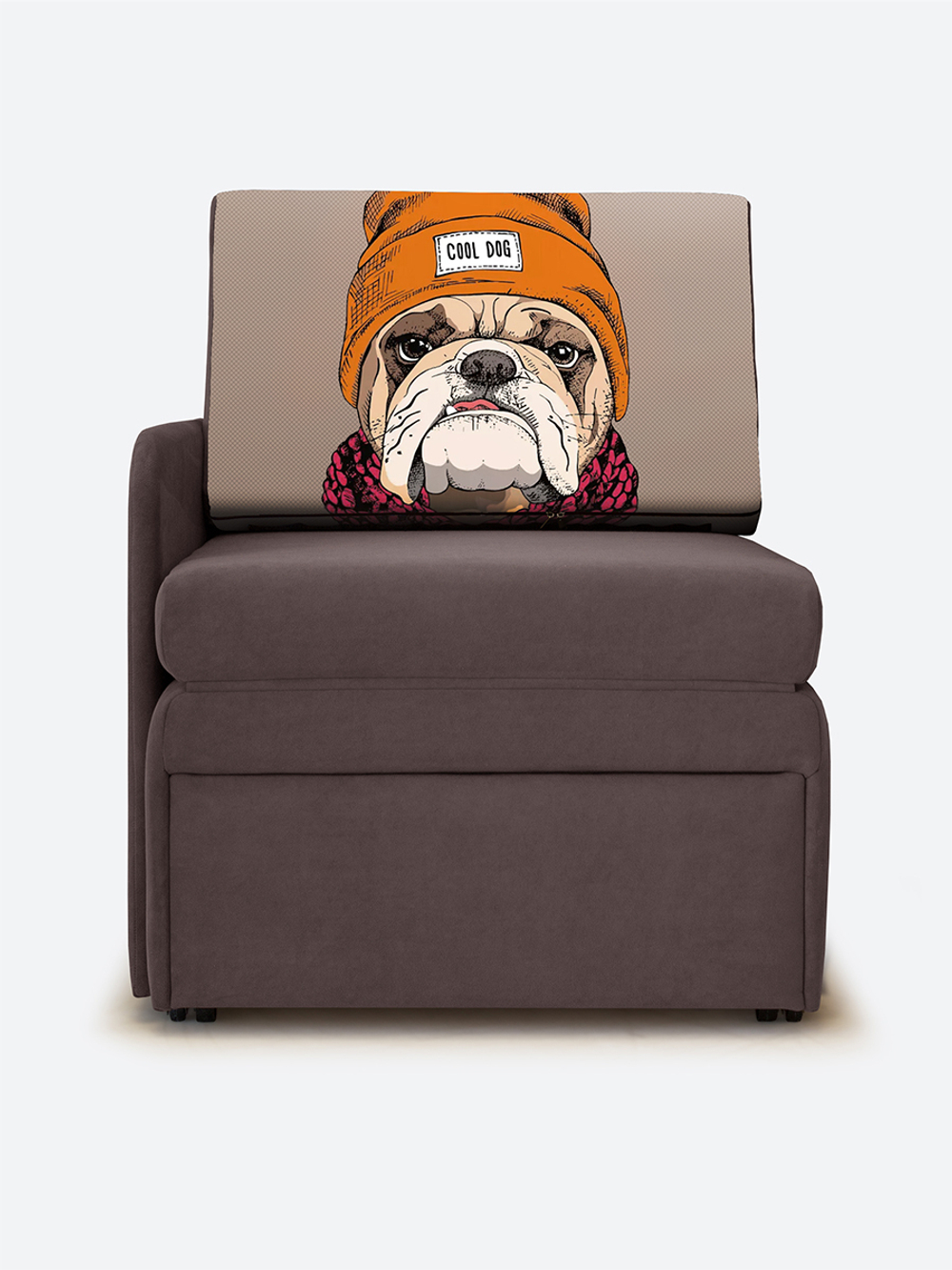 Кресло-кровать "Миник" с правым подлокотником, под правую руку, велюр Dream Chocolate, Бульдог