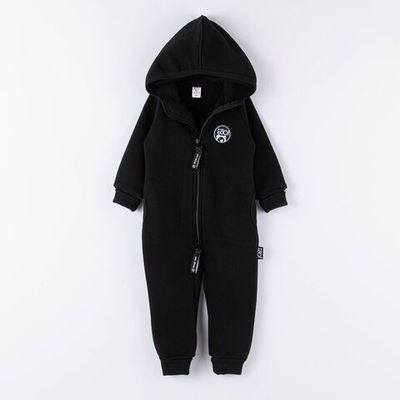 Warm hooded jumpsuit with pockets - Black