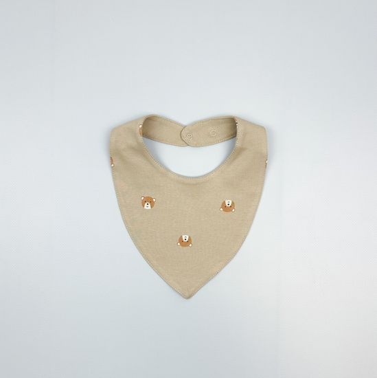 Нагрудник хлопковый, Медвежата на бежевом